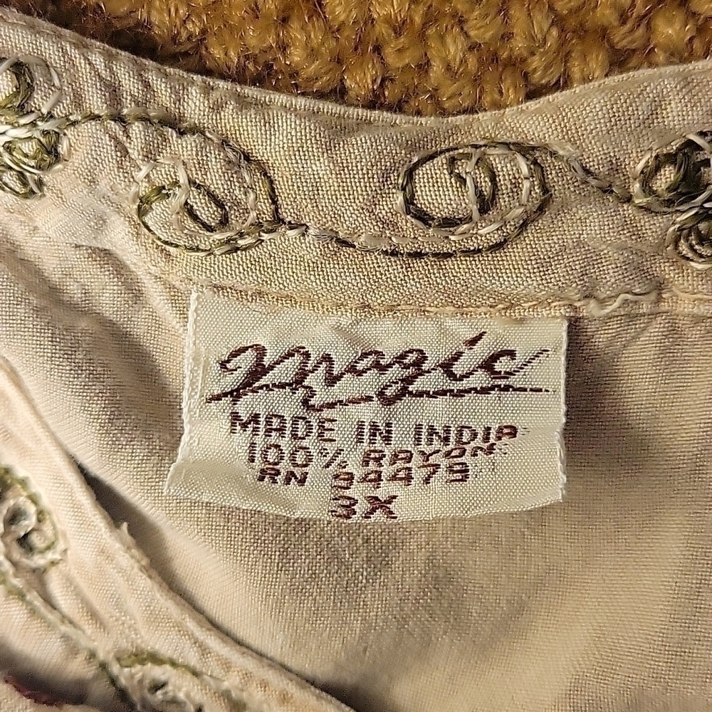 VTG MAGIC 1980s Tan Floral Embroidered Tie Back Sleeveless Circle Dress - Picture 10 of 16